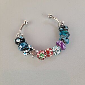 Silver Open Bracelet w/Removeable Lampwork Beads